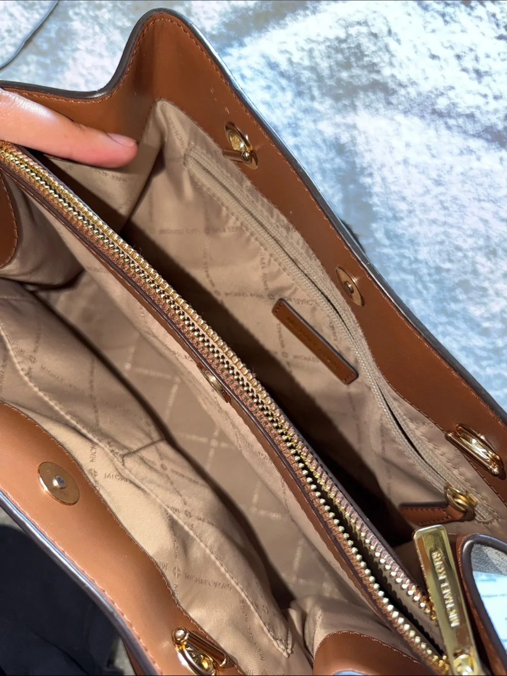 Authentic Michael Kors Beige/Acorn Logo Chain-Handle Tote